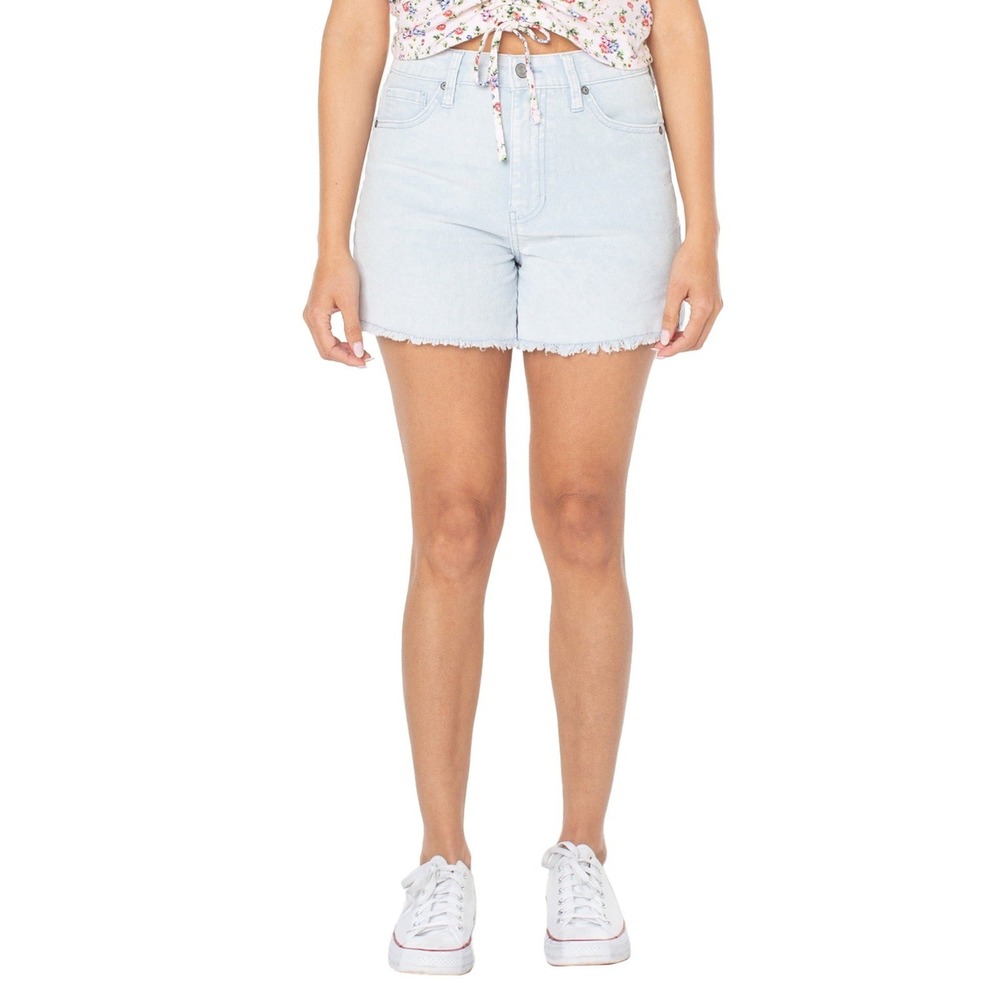 Celebrity Pink Denim Shorts Womens 17/33 Light Blue Frayed Hem Striped